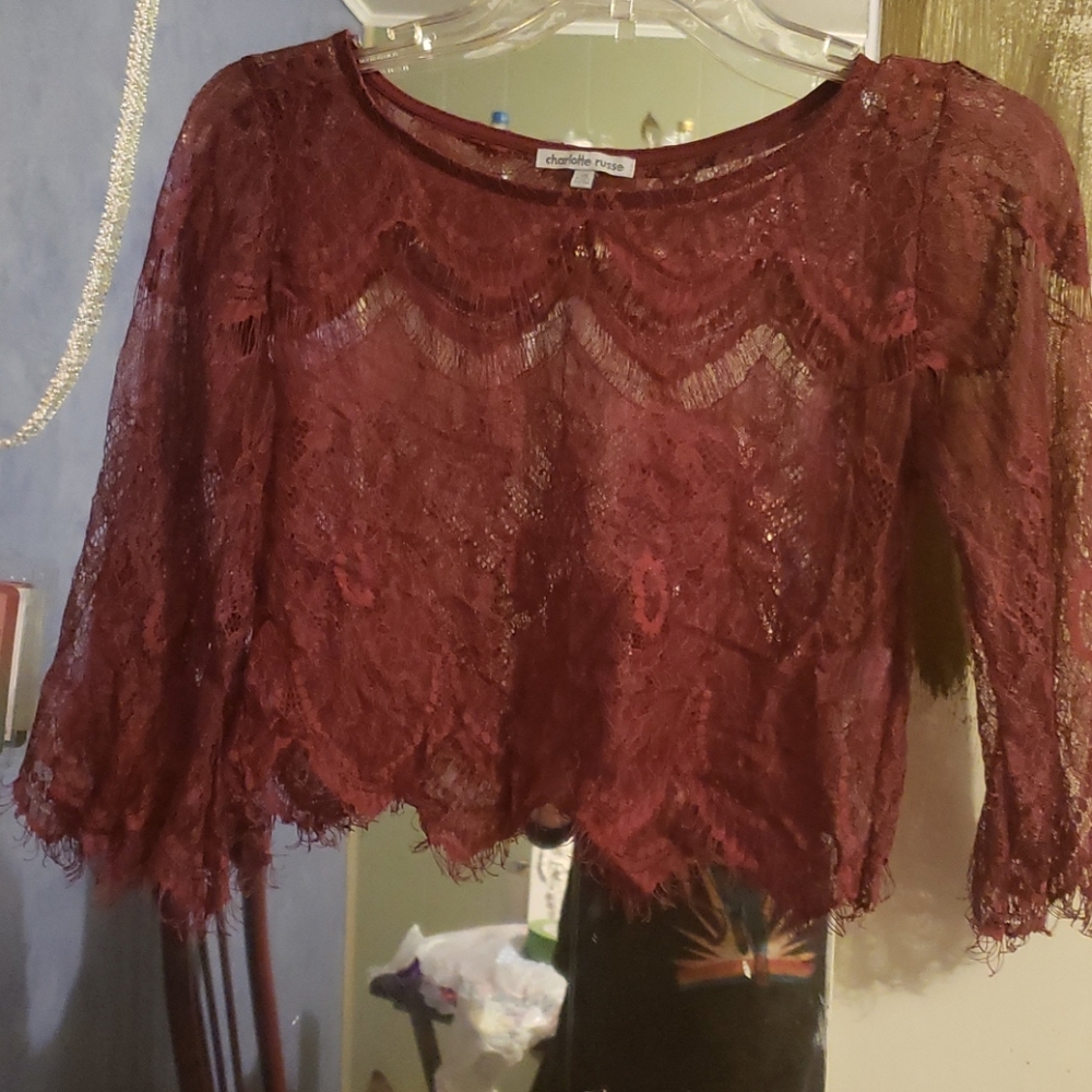 Burgandy lace layering top